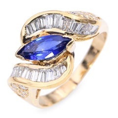 Vintage 18k Yellow Gold Blue Sapphire and 1.58tcw Diamond Ring