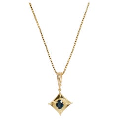 Vintage 18K Yellow Gold Blue Sapphire Triangular Star Pendant Necklace