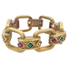 Vintage 18K Yellow Gold Bold Link Bracelet with 1 Carat Synthetic Stones