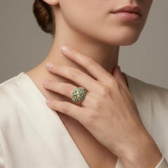 Vintage 18K Yellow Gold Bombe Style Ring with Turquoise Stones, Size 5.5