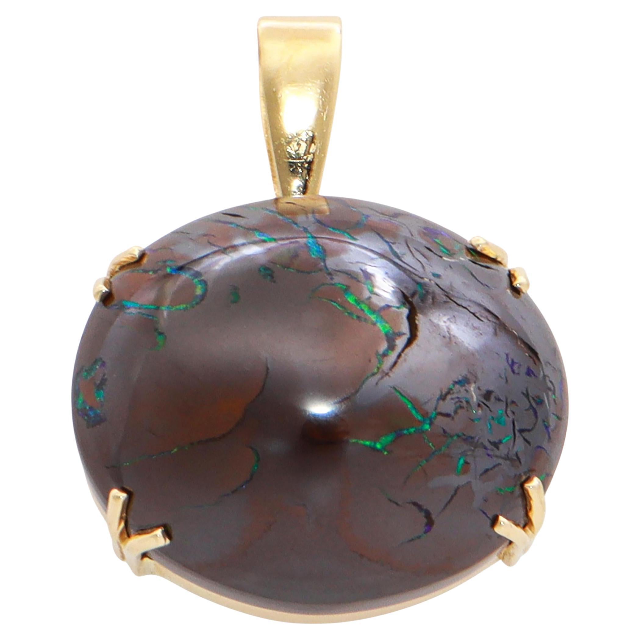 Vintage 18k Yellow Gold Boulder Opal Pendant For Sale