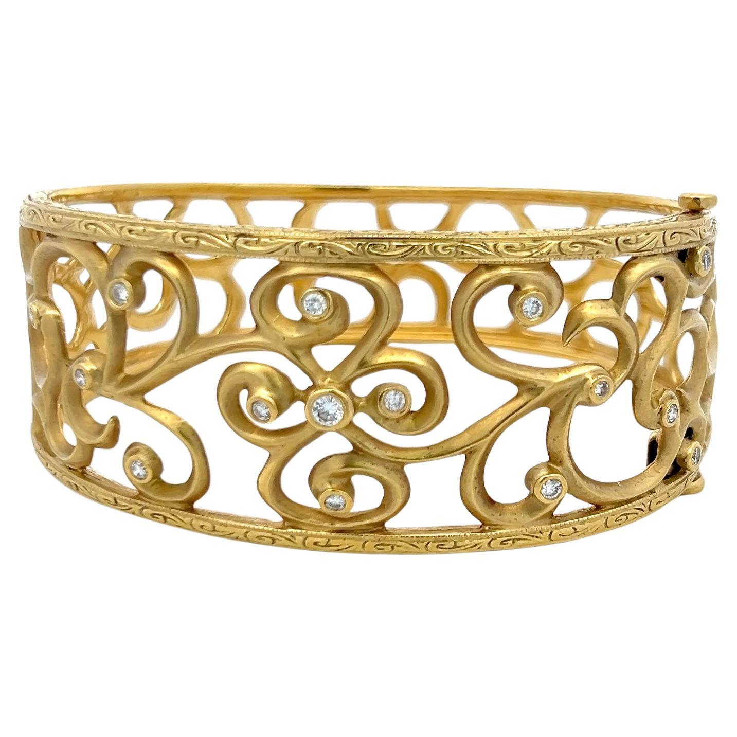Vintage 18K Yellow Gold Bracelet with 0.5 Carat Round H-SI Diamonds For Sale