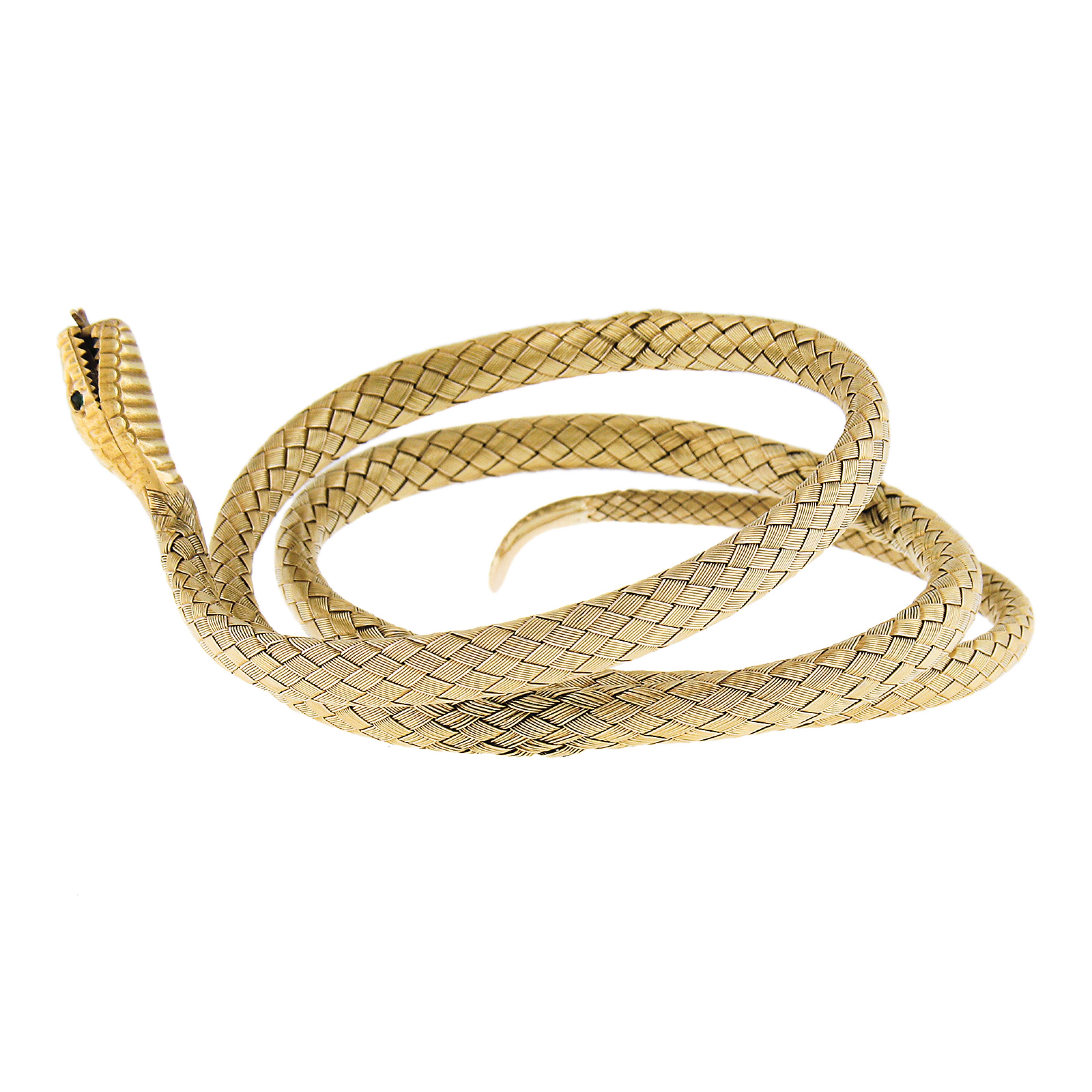 Vintage 18k Yellow Gold Braided Basket Weave Snake Wrap Wrist Bangle Bracelet In Excellent Condition For Sale In Montclair, NJ