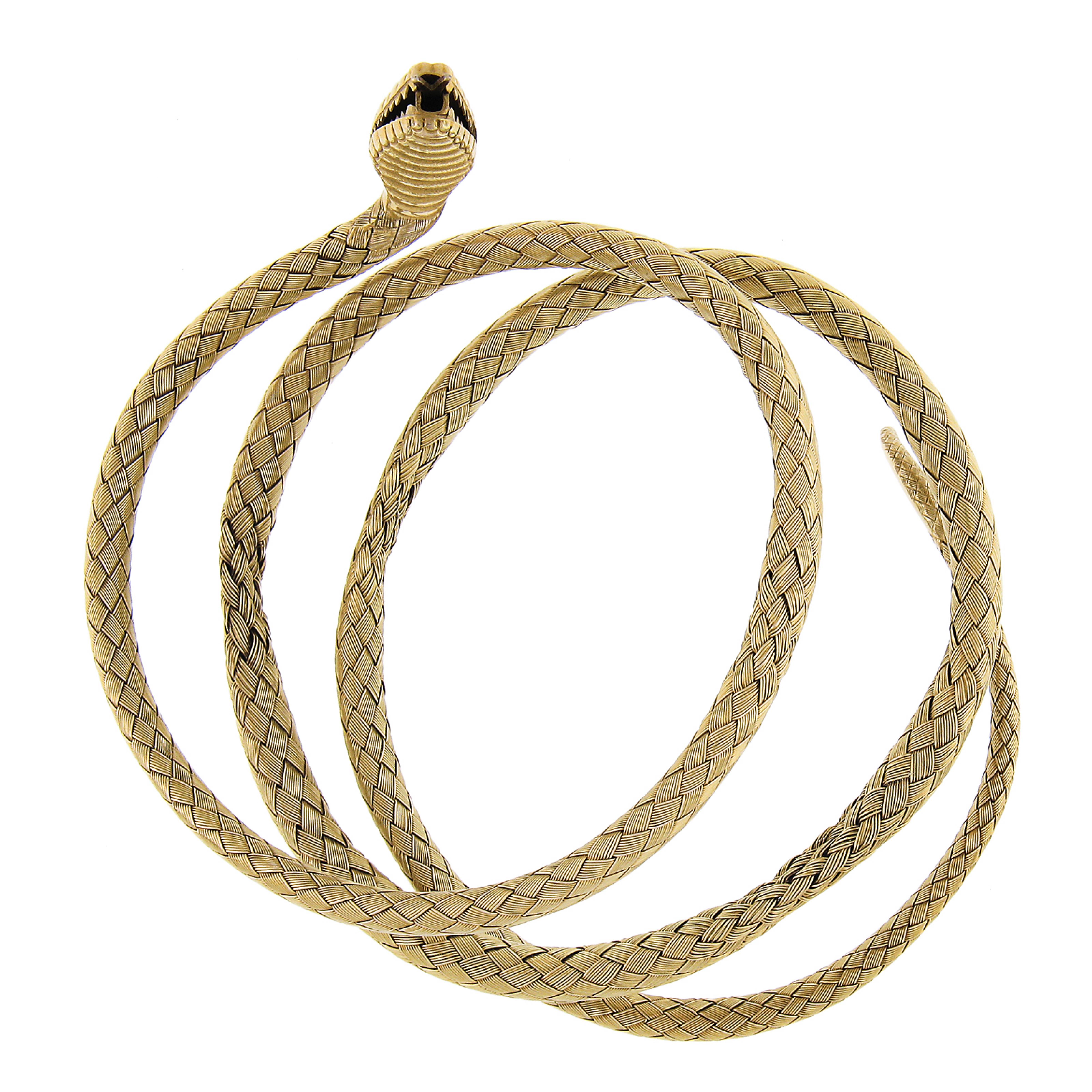 Vintage 18k Yellow Gold Braided Basket Weave Snake Wrap Wrist Bangle Bracelet For Sale 1
