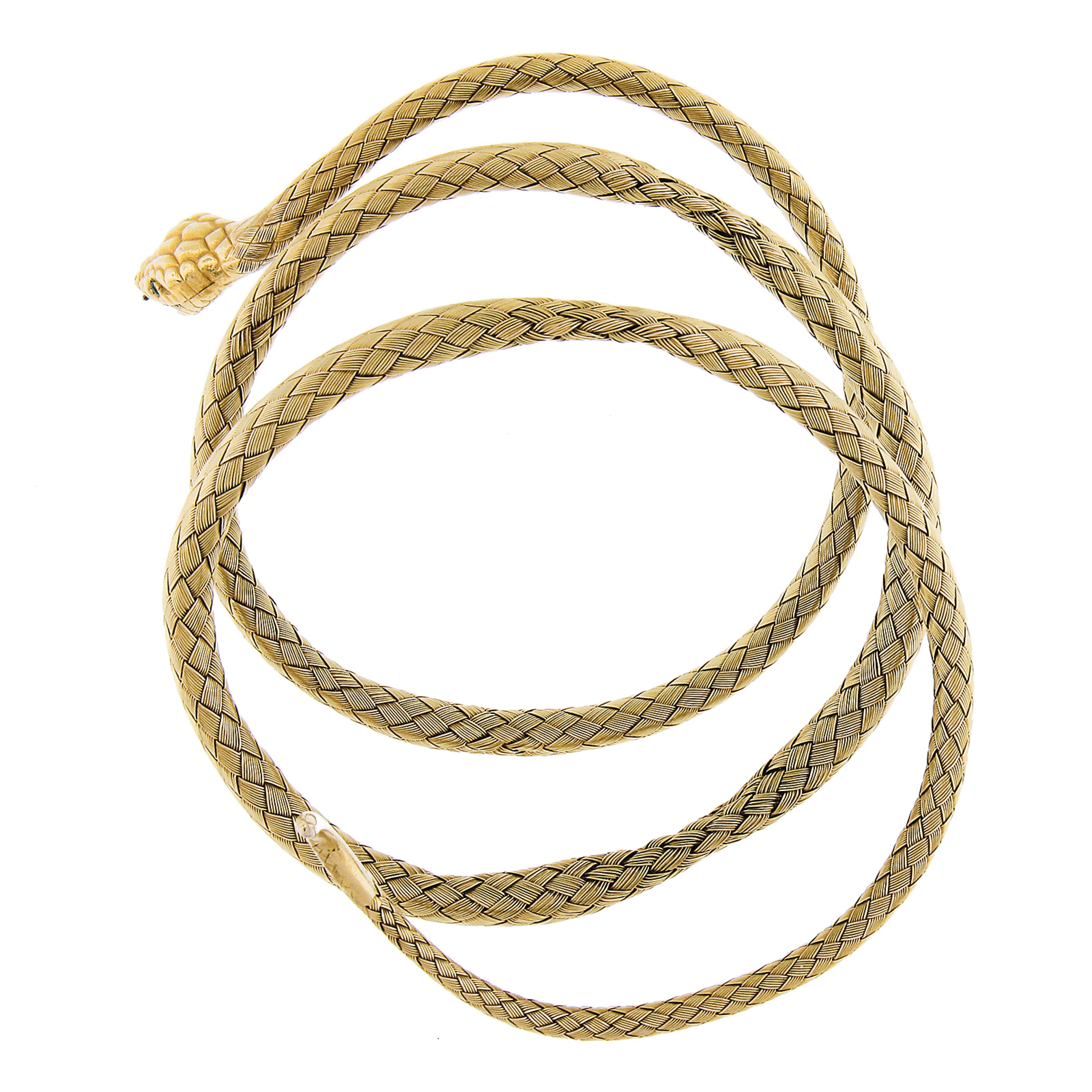 Vintage 18k Yellow Gold Braided Basket Weave Snake Wrap Wrist Bangle Bracelet For Sale 2