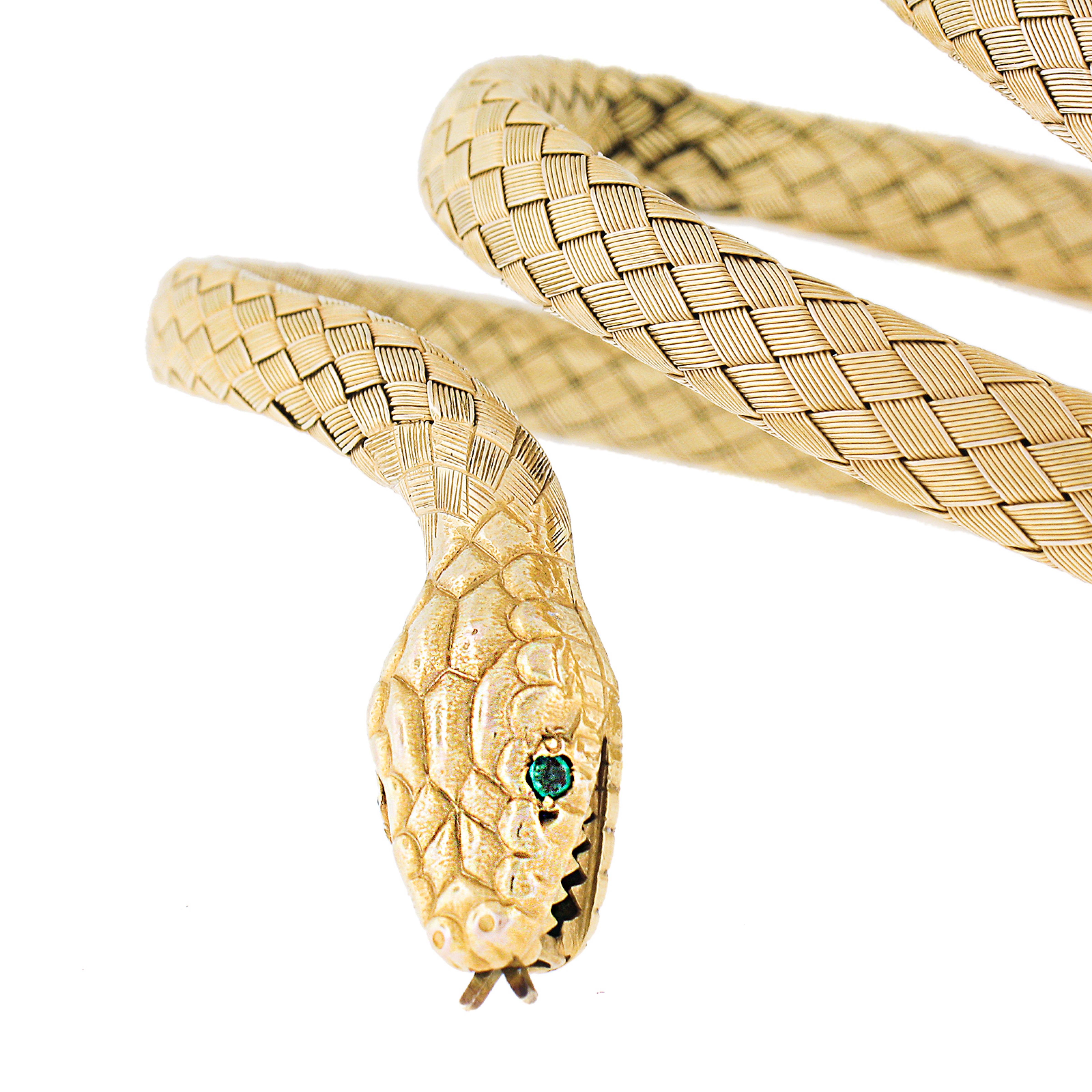Vintage 18k Yellow Gold Braided Basket Weave Snake Wrap Wrist Bangle Bracelet For Sale 3
