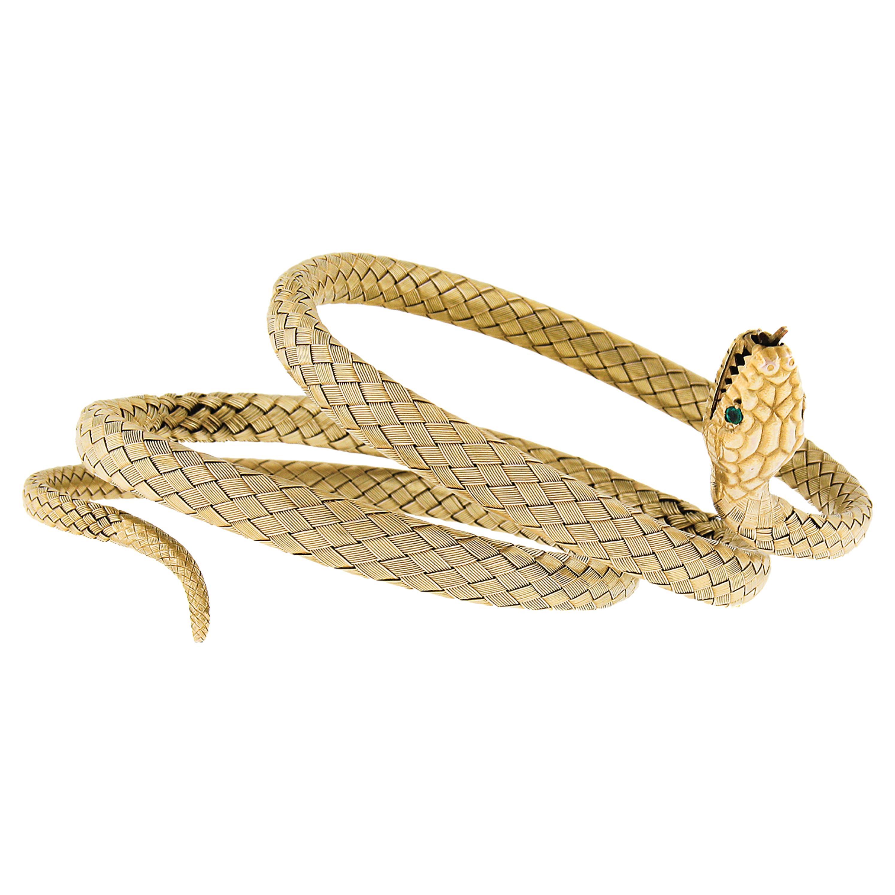 Vintage 18k Yellow Gold Braided Basket Weave Snake Wrap Wrist Bangle Bracelet