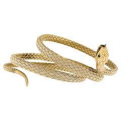 Bracciale da polso vintage in oro giallo 18 carati con intreccio a cesto e serpente
