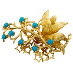 Vintage 18K Yellow Gold Brooch "Branches, Stars and Berries"