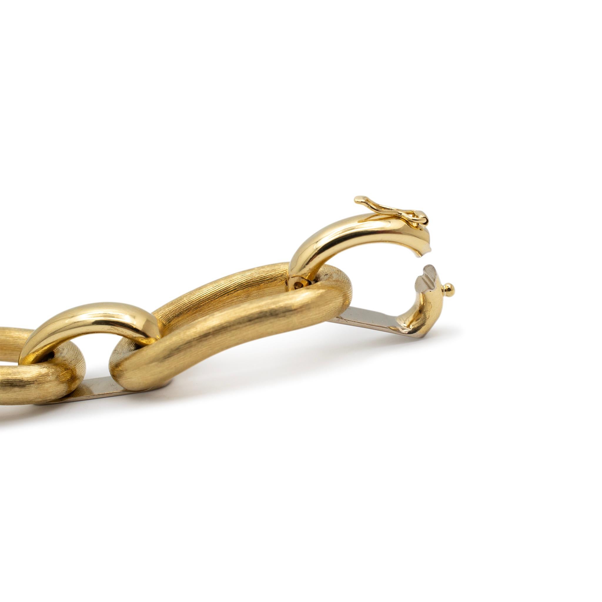 Vintage 18K Gelbgold gebürstet und poliert Oval Link-Armband für Damen oder Herren