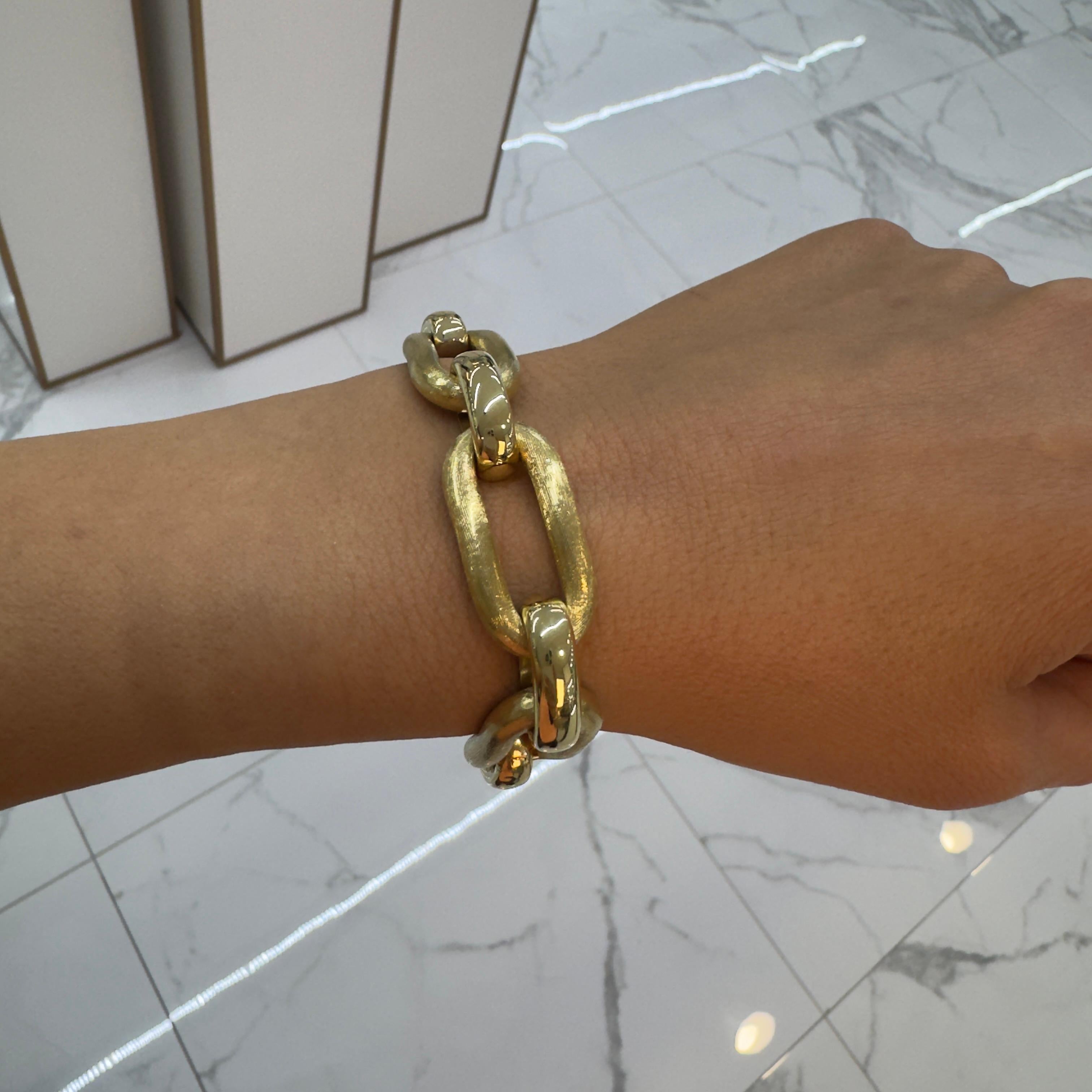 Vintage 18K Gelbgold gebürstet und poliert Oval Link-Armband 1