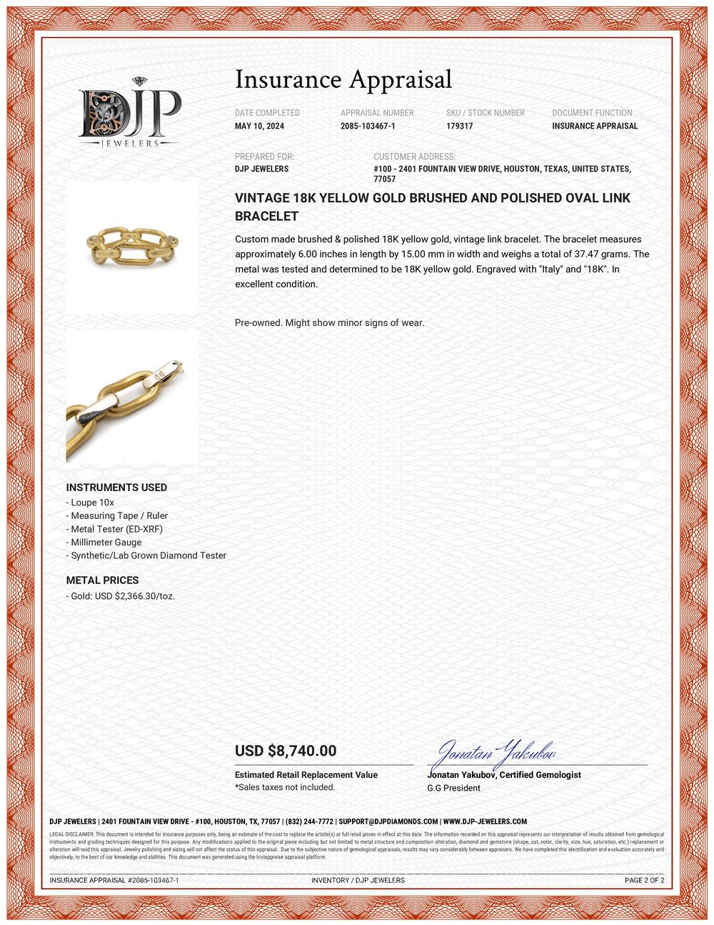Vintage 18K Gelbgold gebürstet und poliert Oval Link-Armband 2