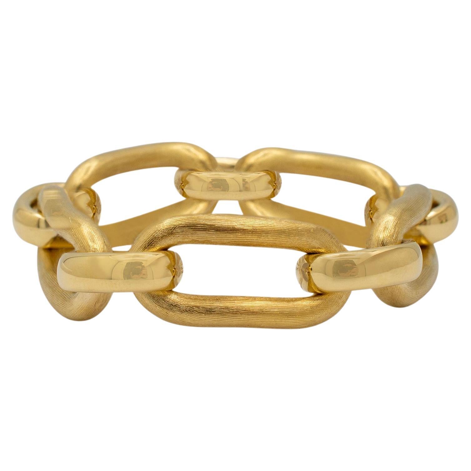 Vintage 18K Gelbgold gebürstet und poliert Oval Link-Armband