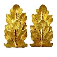 Vintage 18K Yellow Gold Buccellati Leaf Earrings 1 Inch Long by 1/2 Inch Wide