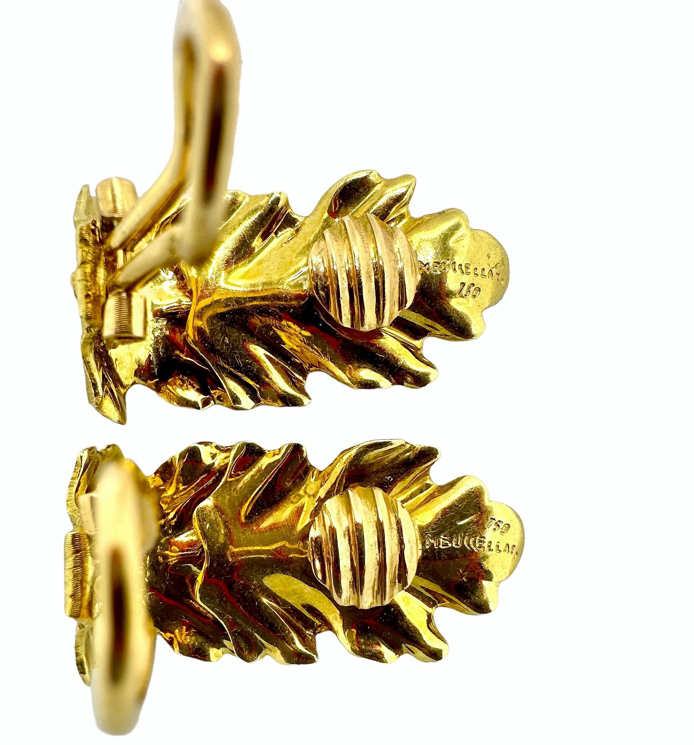 Vintage 18 Karat Gelbgold Buccellati Blatt-Ohrringe 1 Zoll lang und 1/2 Zoll breit im Zustand „Gut“ im Angebot in Palm Beach, FL