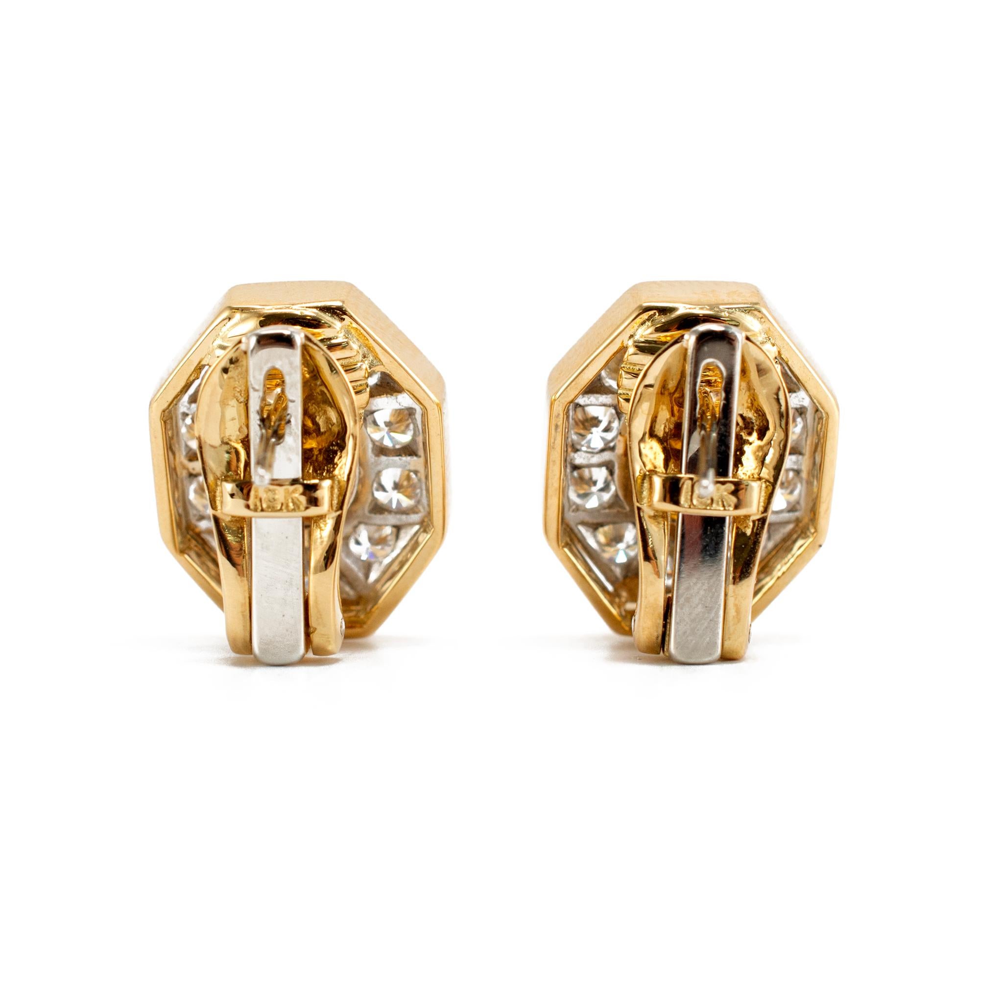 Vintage 18K Yellow Gold Cabochon Ruby Diamond Octagon Clip on Stud Earrings For Sale 2