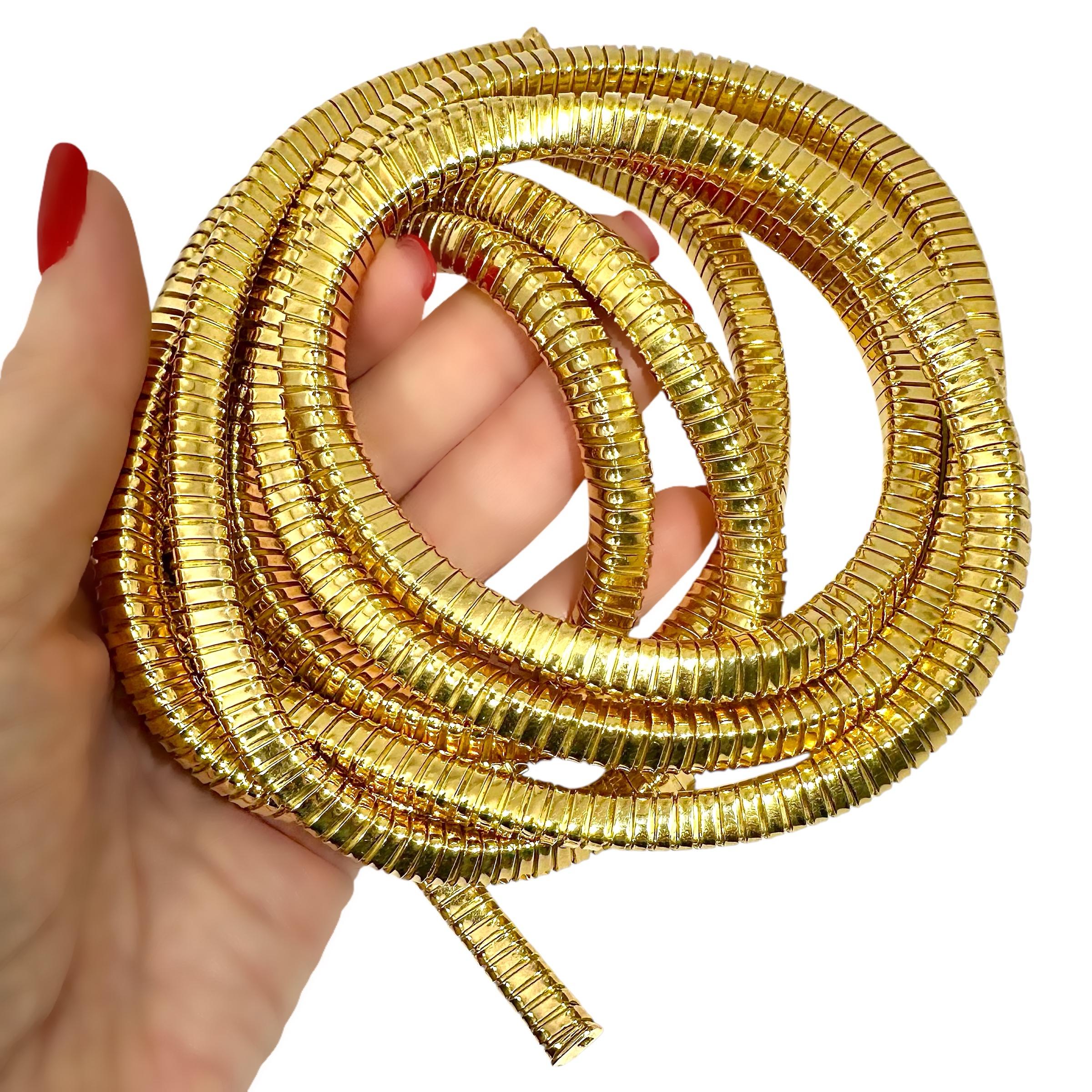 Vintage 18 Karat Gelbgold Carlo Weingrill Italienische Tubogas-Halskette 72 Zoll lang im Zustand „Gut“ im Angebot in Palm Beach, FL