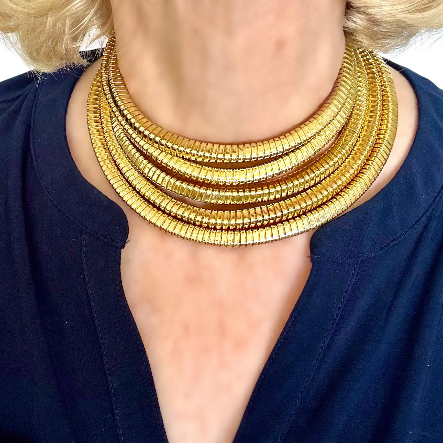 Vintage 18 Karat Gelbgold Carlo Weingrill Italienische Tubogas-Halskette 72 Zoll lang im Angebot 2