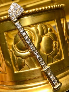 Vintage 18K Yellow Gold Carre Square Cut Diamond Gold Club Brooch Pendant 3.80ct