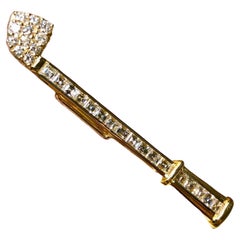 Vintage 18K Yellow Gold Carre Square Cut Diamond Gold Club Brooch Pendant 3.80ct