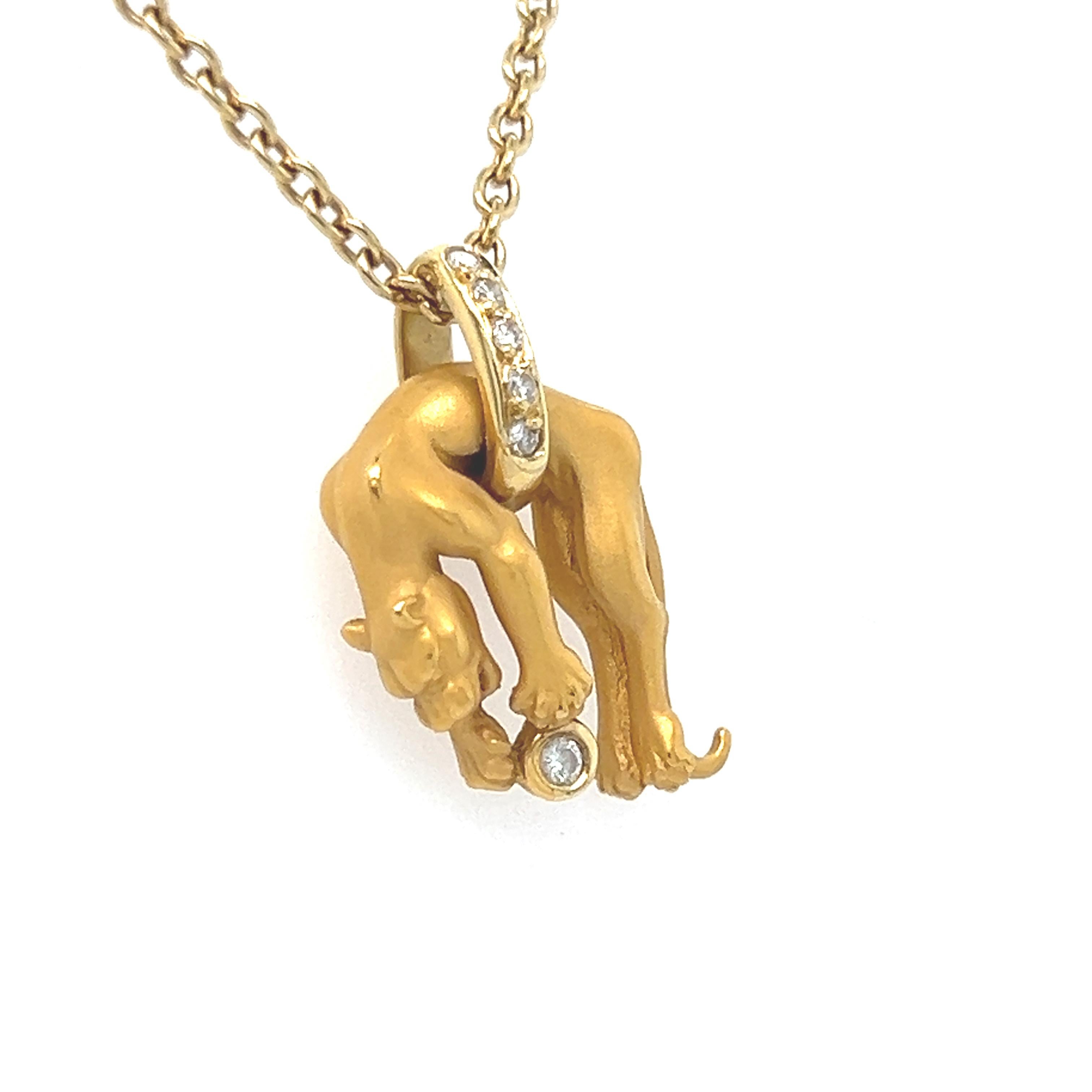 This Vintage 18K Yellow Gold Carrera y Carrera Panther Pendant with Diamonds is such a rare find, and such a statement piece! Dating to 1997, this fantastic necklace comes with everything original, including the box and authenticity card. It is also