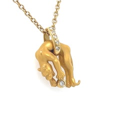 Vintage 18K Yellow Gold Carrera y Carrera Panther Pendant with Diamonds.