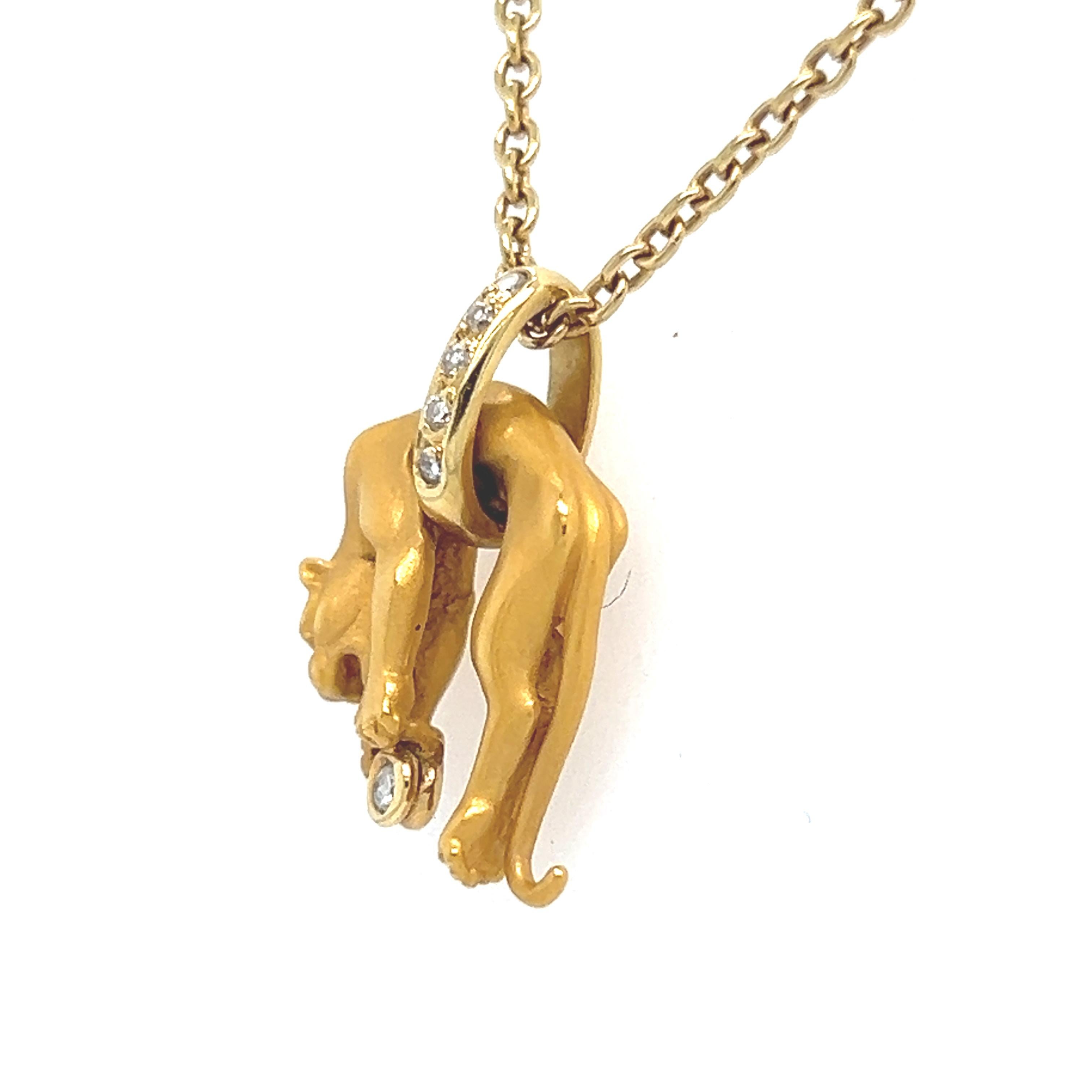 Modern Vintage 18K Yellow Gold Carrera y Carrera Panther Pendant with Diamonds.