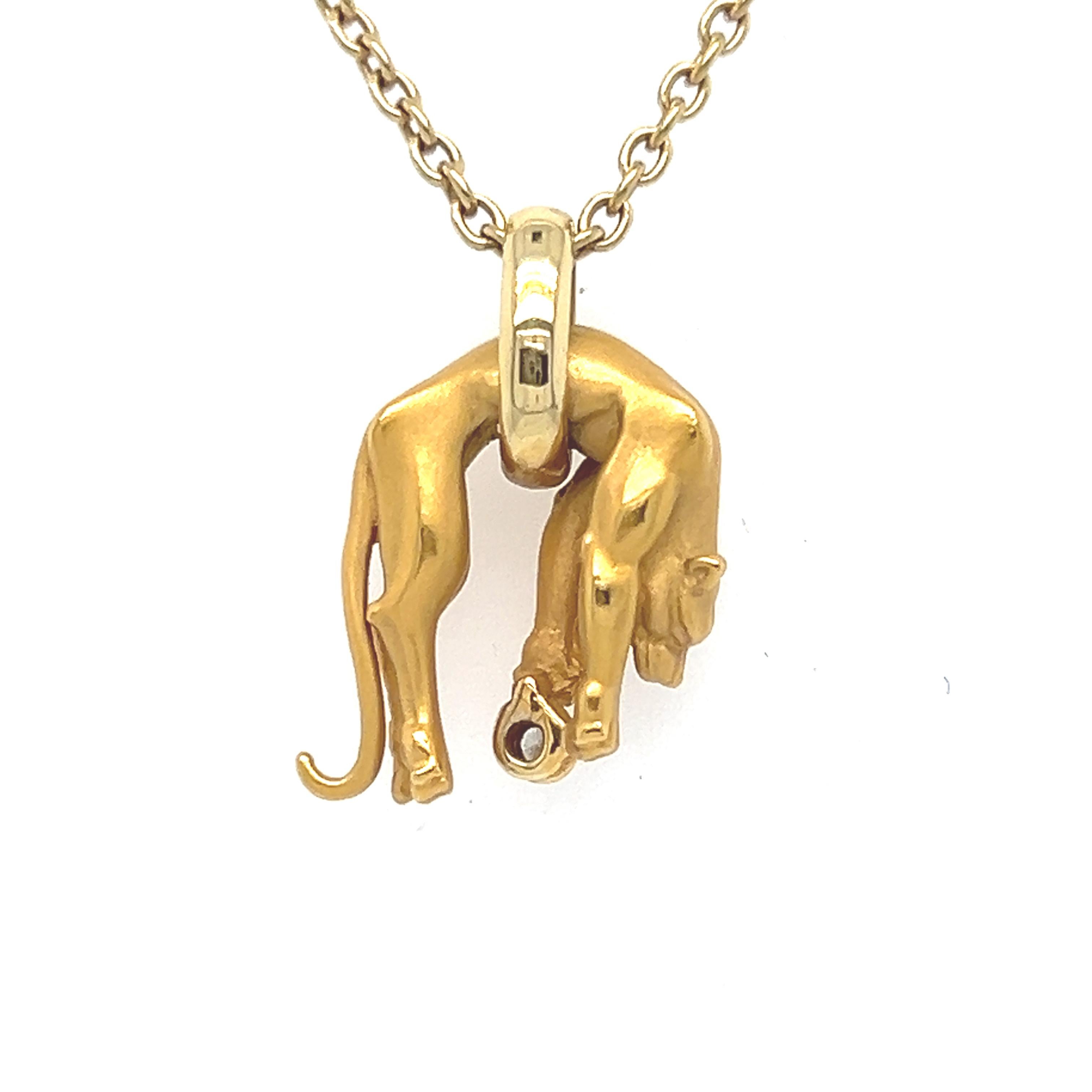 Round Cut Vintage 18K Yellow Gold Carrera y Carrera Panther Pendant with Diamonds. 
