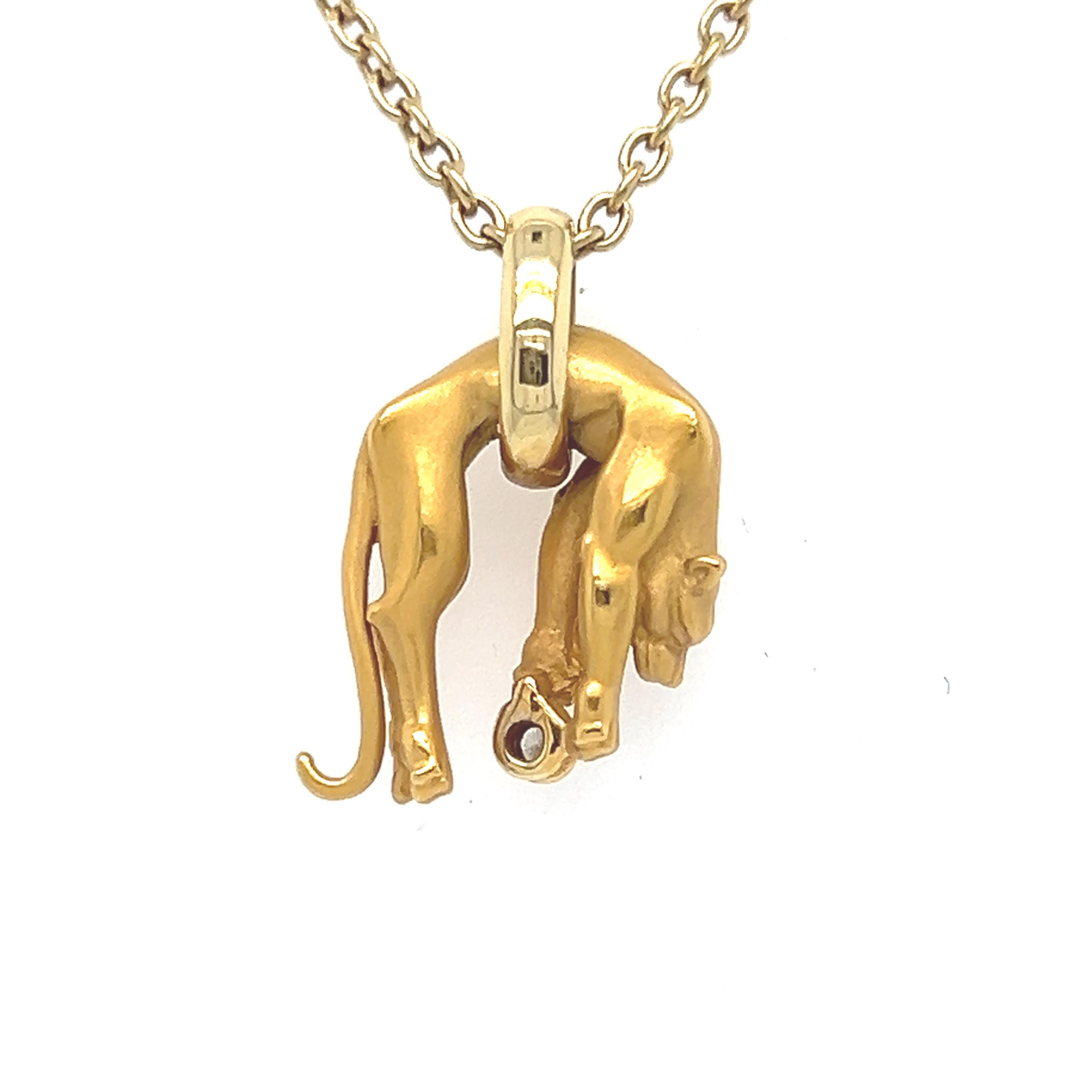 Round Cut Vintage 18K Yellow Gold Carrera y Carrera Panther Pendant with Diamonds.