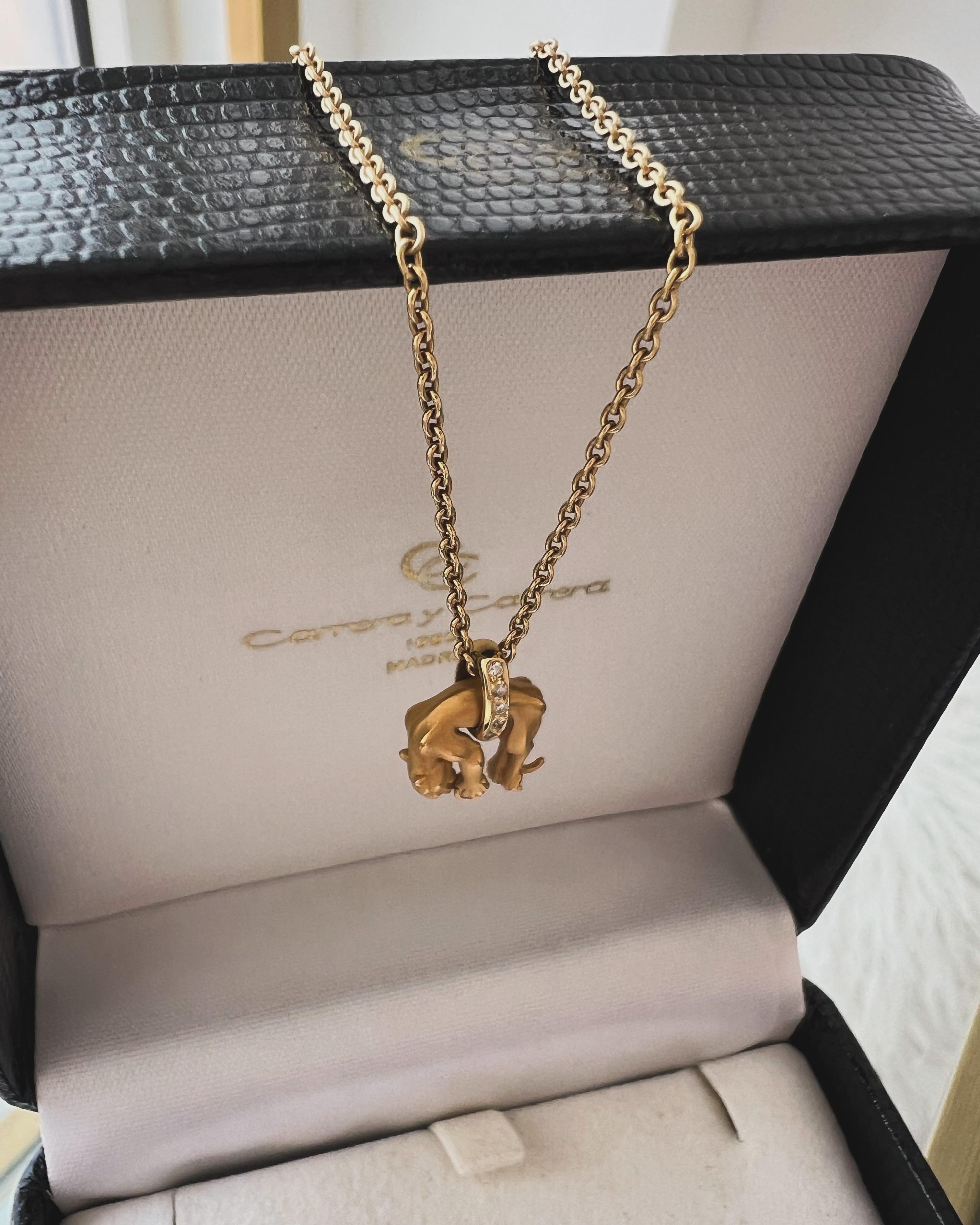 Vintage 18K Yellow Gold Carrera y Carrera Panther Pendant with Diamonds.  In Excellent Condition In San Francisco, CA