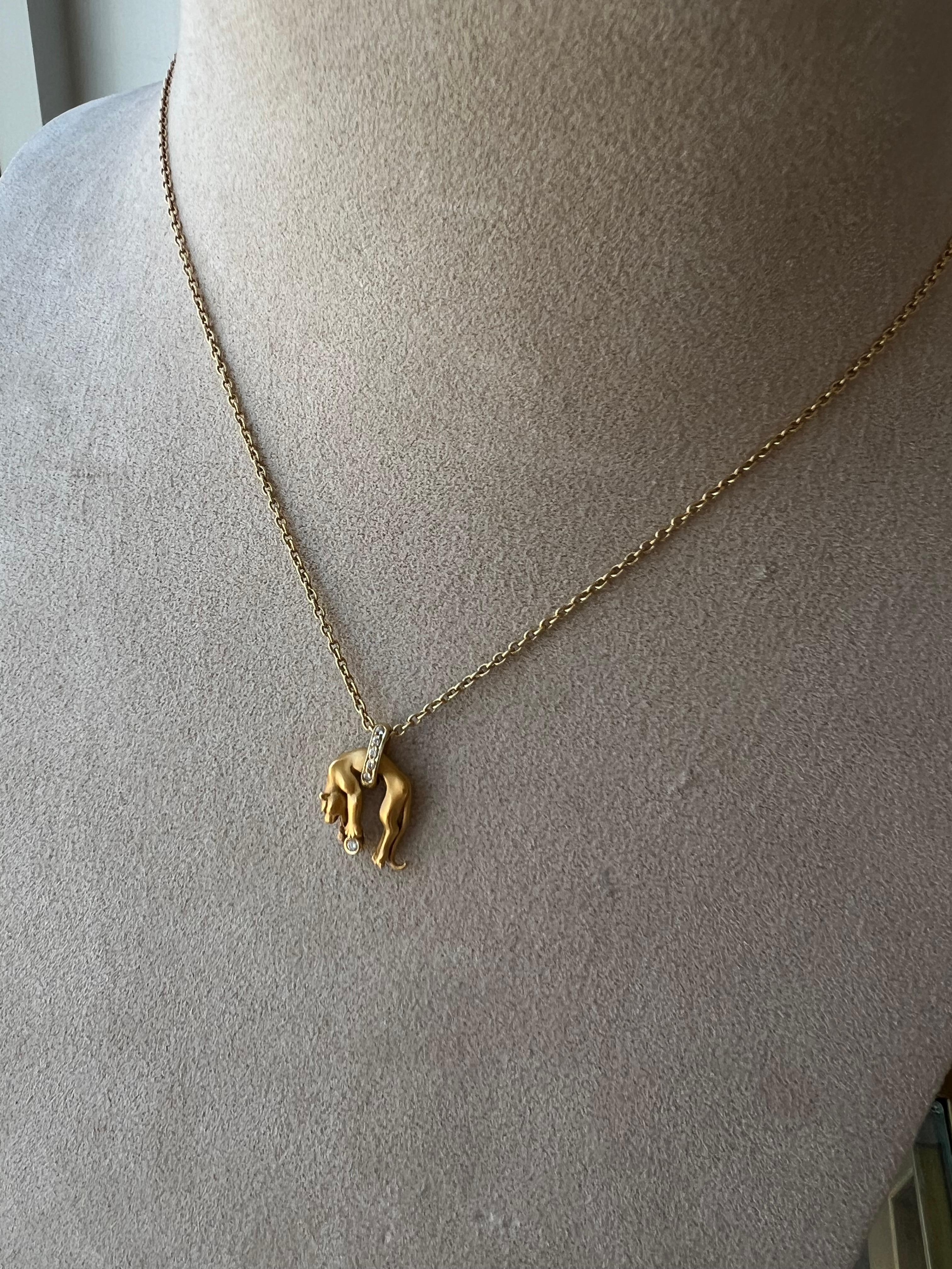 Women's or Men's Vintage 18K Yellow Gold Carrera y Carrera Panther Pendant with Diamonds. 
