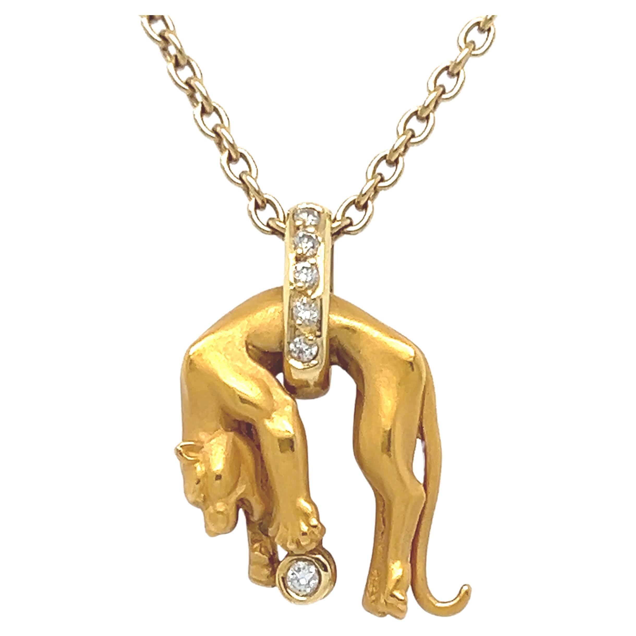 Vintage 18K Yellow Gold Carrera y Carrera Panther Pendant with Diamonds. 