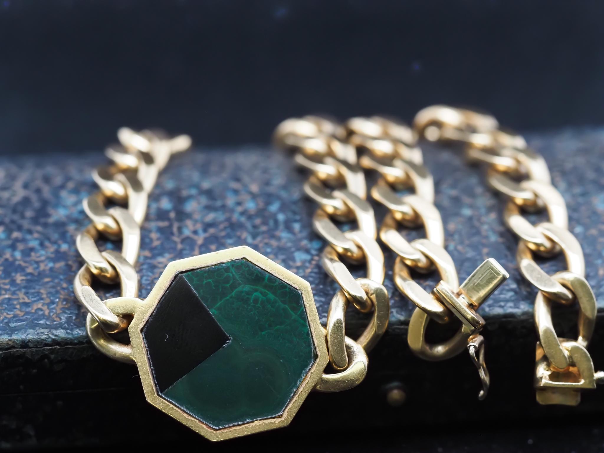 Vintage 18K Yellow Gold Cartier Onyx & Malachite Necklace For Sale 1