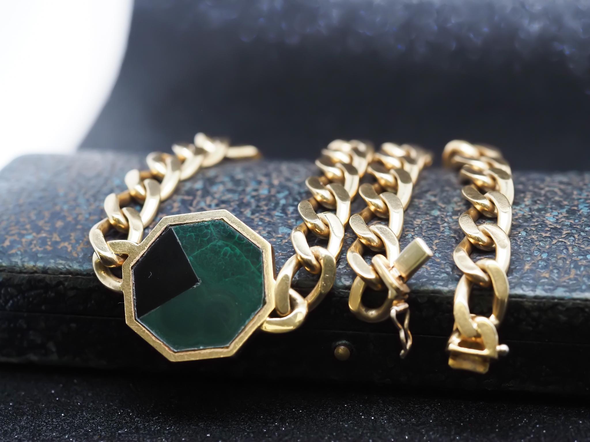 Vintage 18K Yellow Gold Cartier Onyx & Malachite Necklace For Sale 2