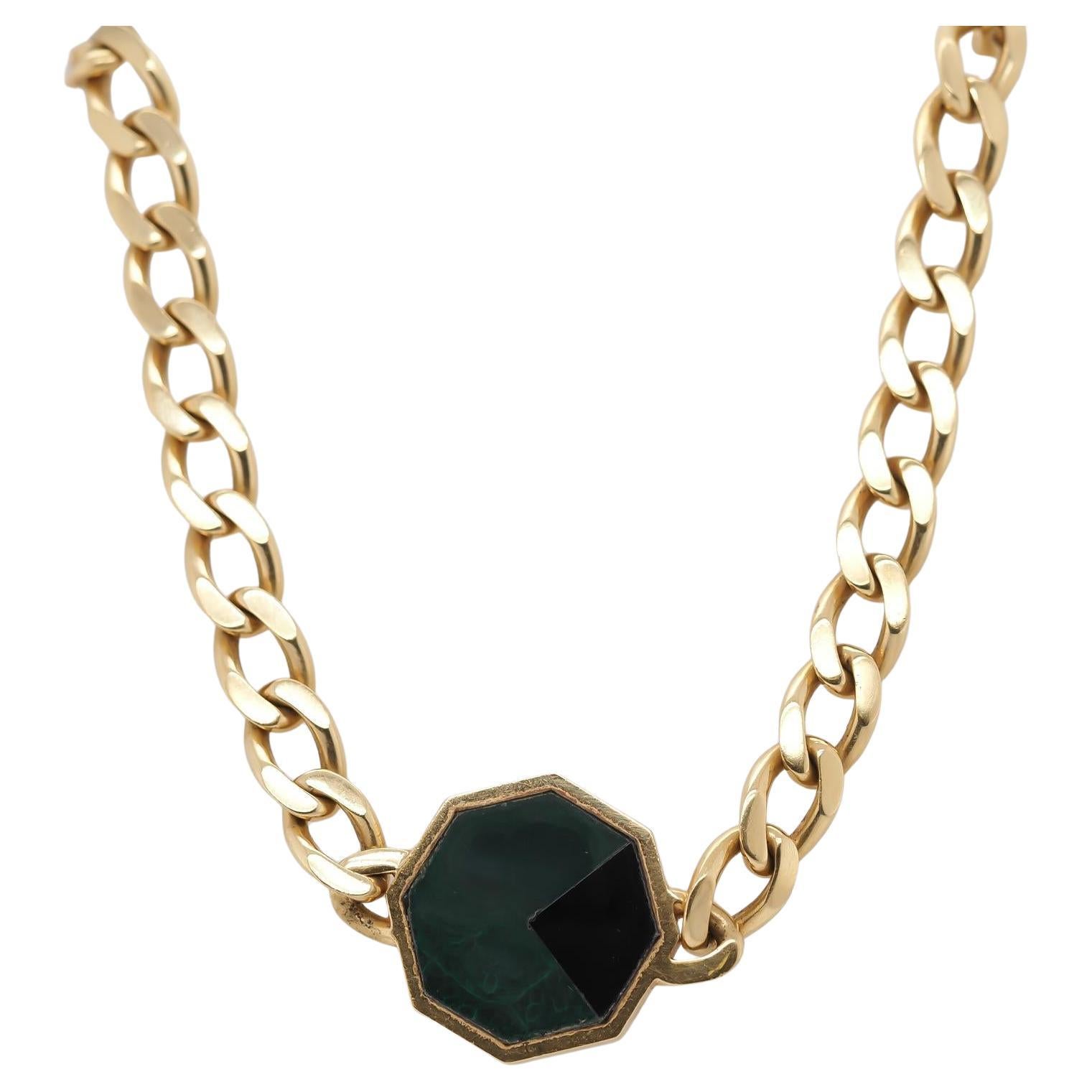 Vintage 18K Yellow Gold Cartier Onyx & Malachite Necklace