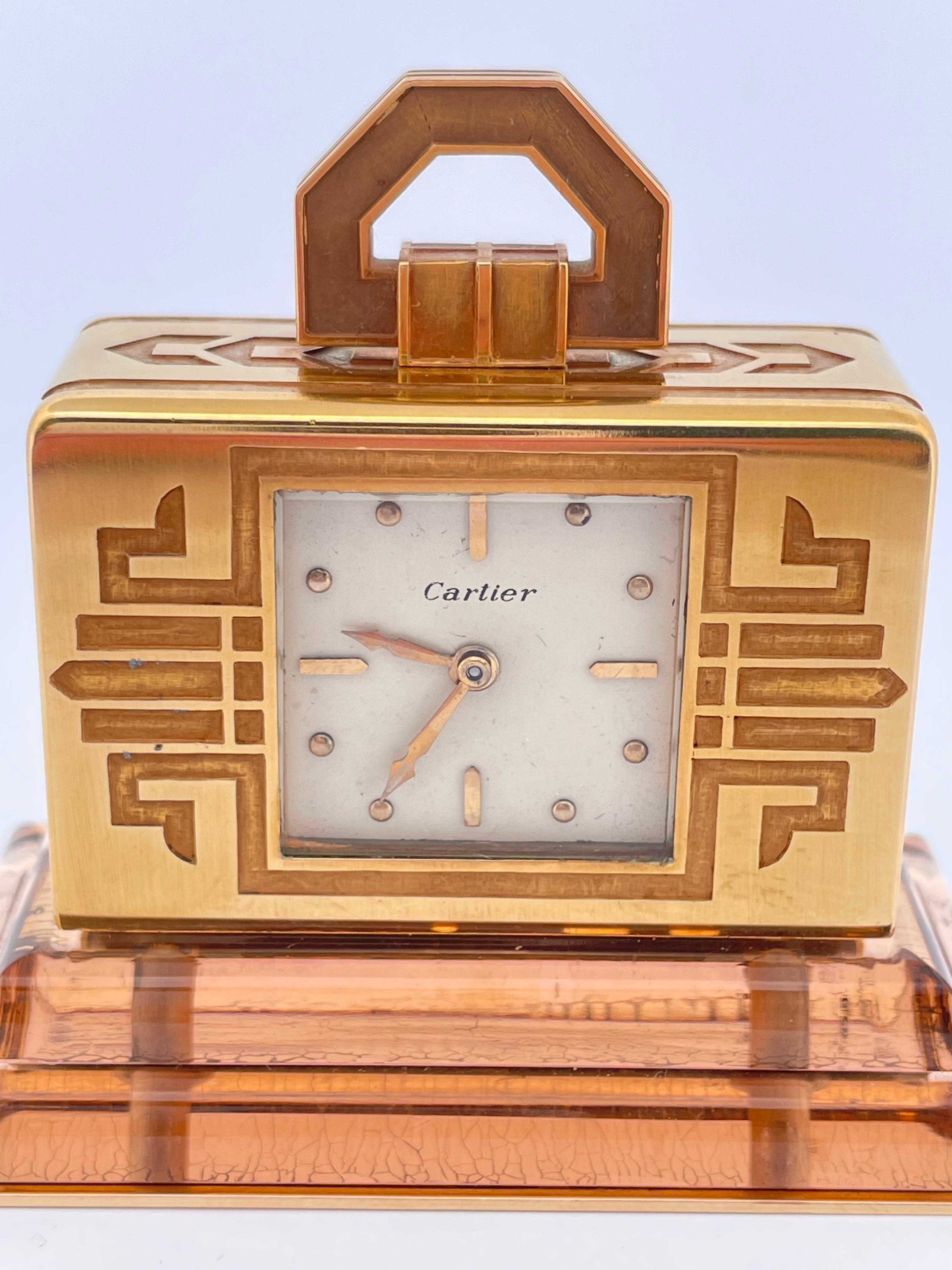 Vintage 18k Yellow Gold Cartier Table clock In Good Condition For Sale In Sewickley, PA