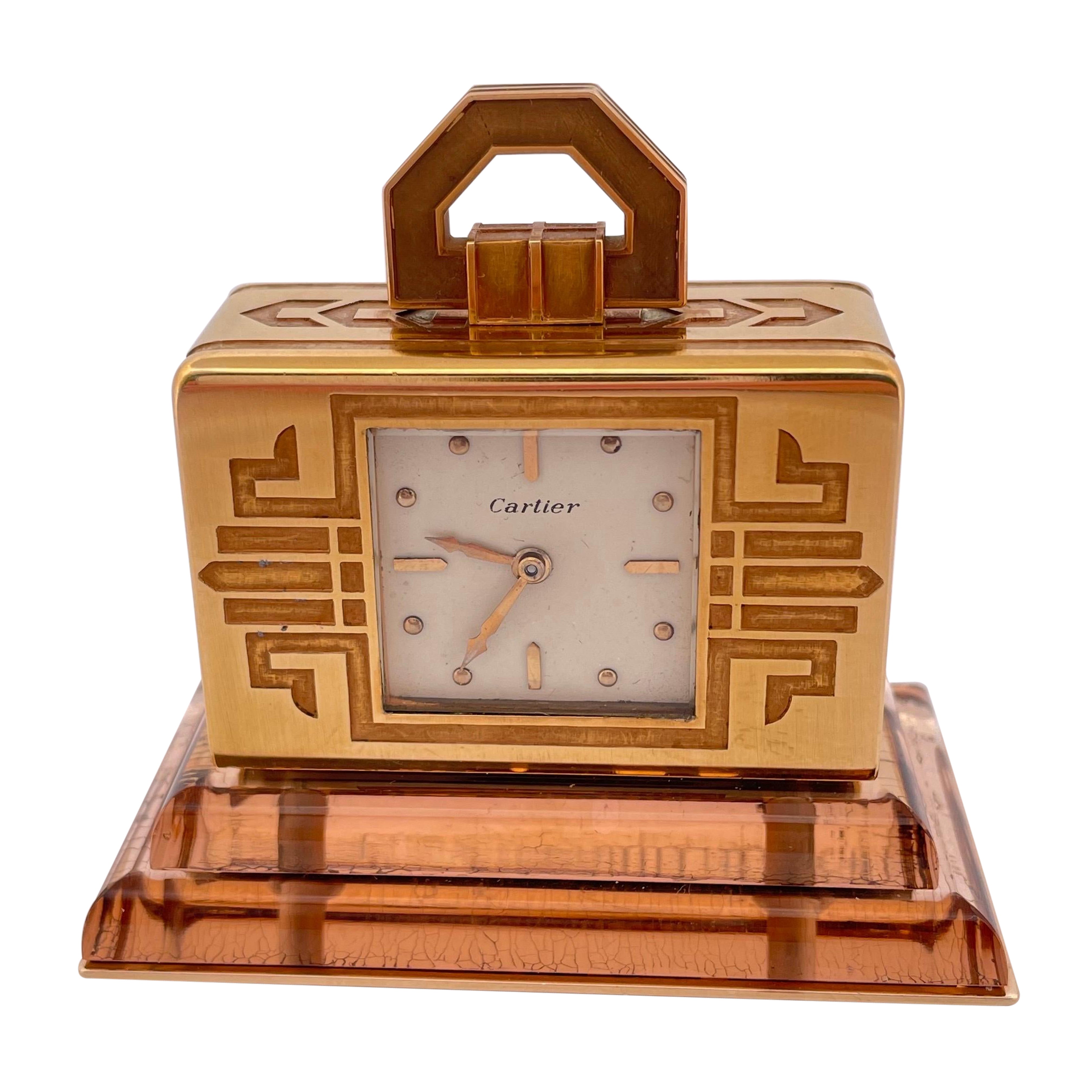 Vintage 18k Yellow Gold Cartier Table clock For Sale