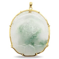 Vintage 18K Yellow Gold Carved Jade Guanyin Pendant