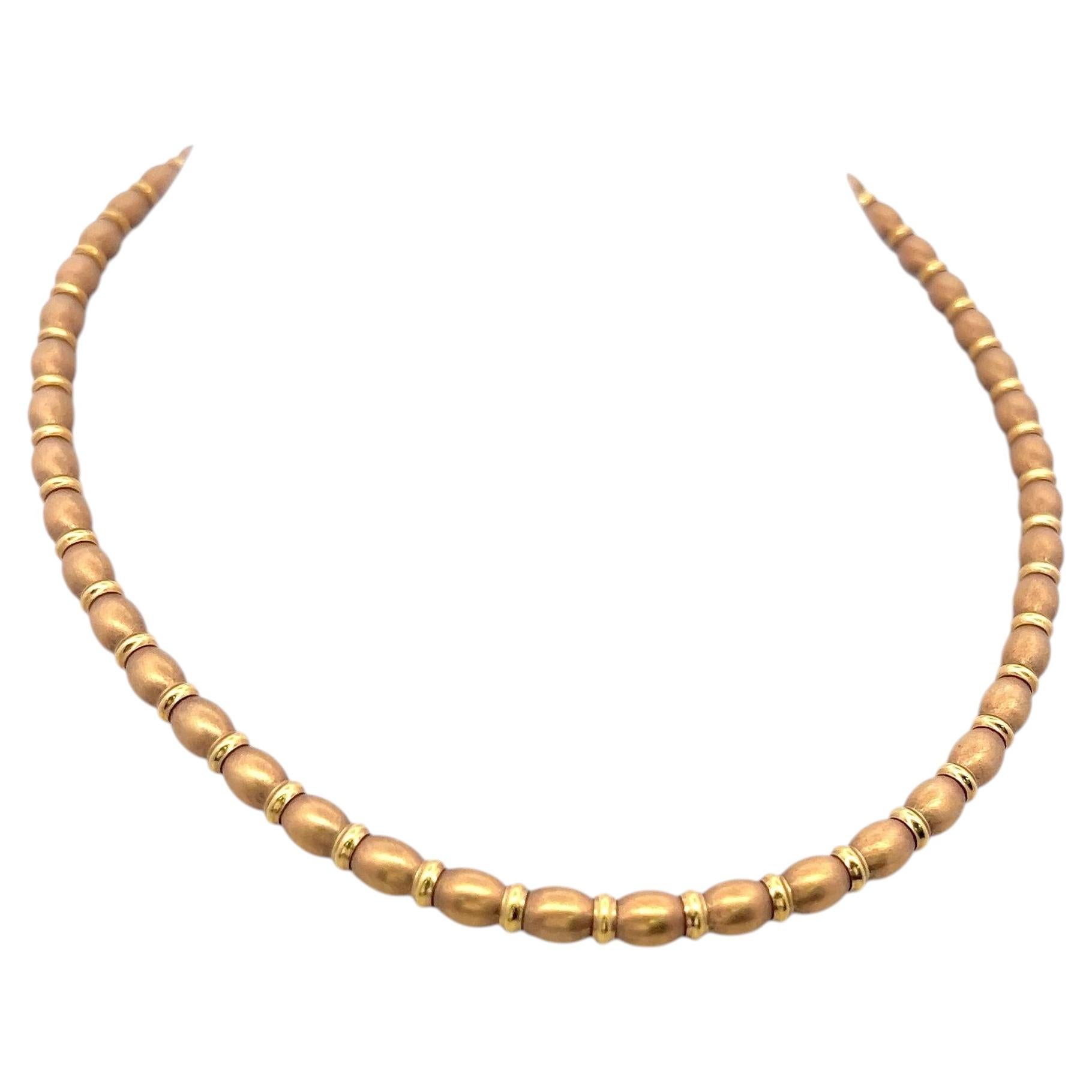 Collana vintage con perline e catena in oro giallo 18 carati, 33,2 grammi, 40 cm