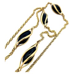 Vintage 18K Yellow Gold Chain Necklace with 25.7x11.3 MM Onyx Stones