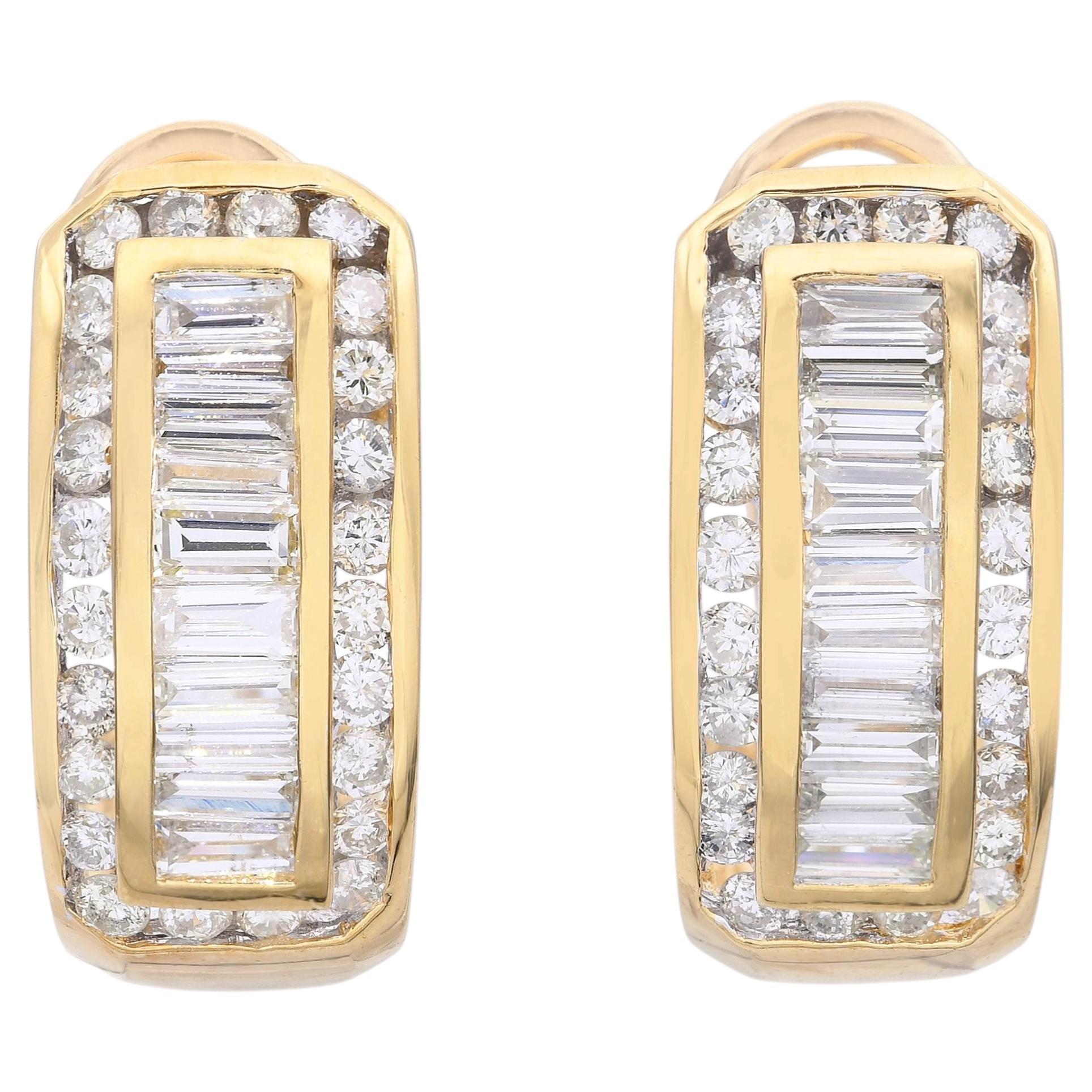 Vintage 18k Yellow Gold Channel Set Diamond Earrings