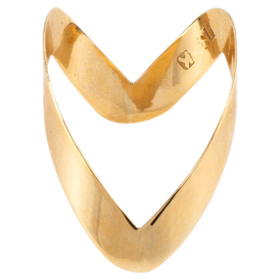 Vintage 18K Yellow Gold Chevron V Shaped Open Band Ring