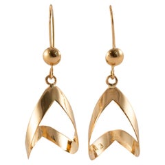 Vintage 18K Yellow Gold Chevron V Shaped Open Dangle Earrings