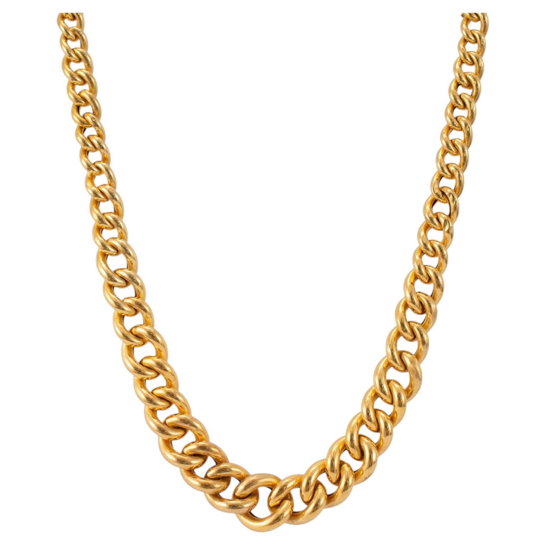 Collar vintage de oro amarillo de 18 quilates con eslabones cubanos de tipo «curb» gruesos y de tamaño variable