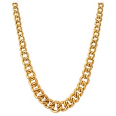 Vintage 18K Yellow Gold Chunky Graduated Curb Cuban Link Chain Necklace