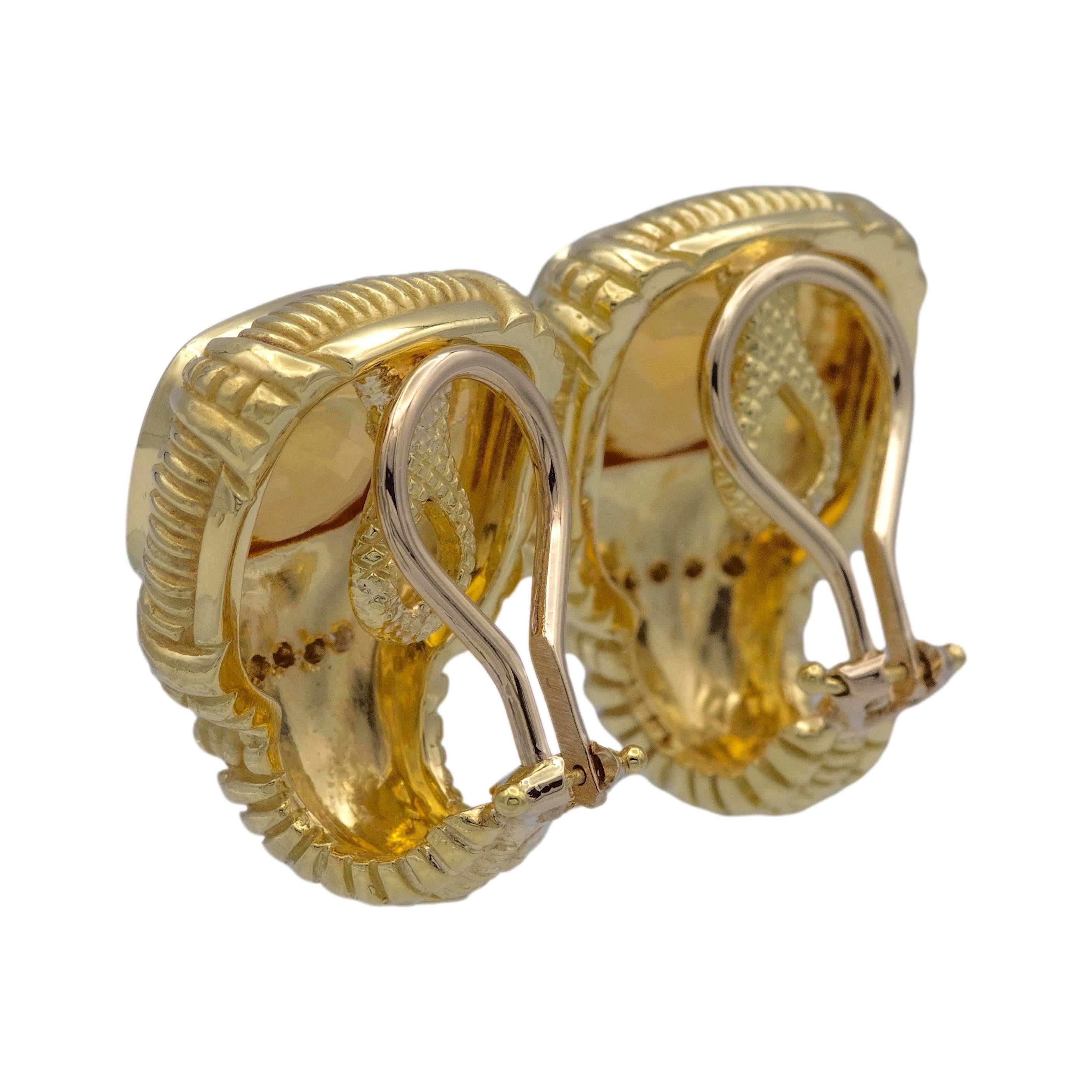 Rétro Boucles d'oreilles vintage en or jaune 18K avec citrine et diamant à clip en vente