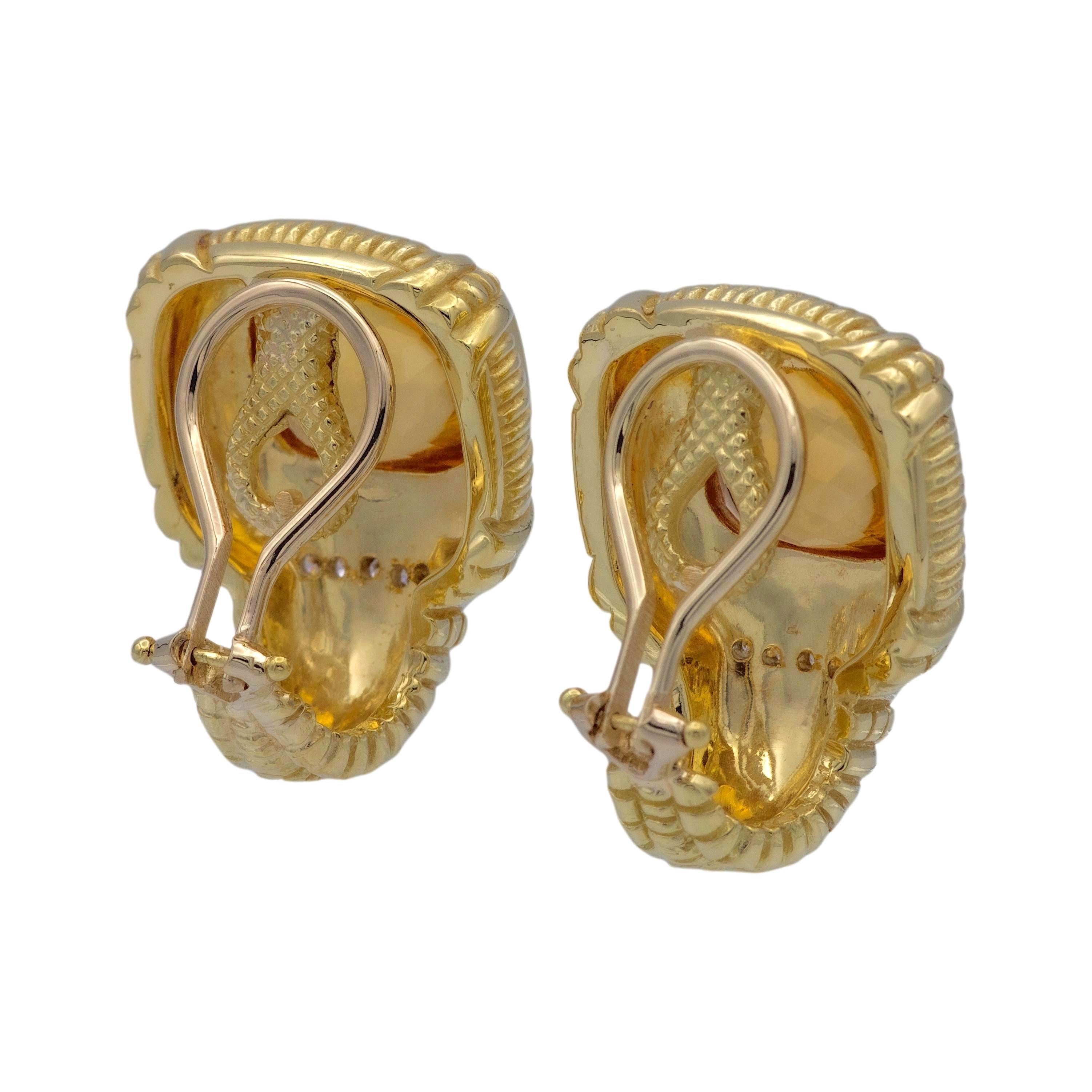 Boucles d'oreilles vintage en or jaune 18K avec citrine et diamant à clip Bon état - En vente à New York, NY