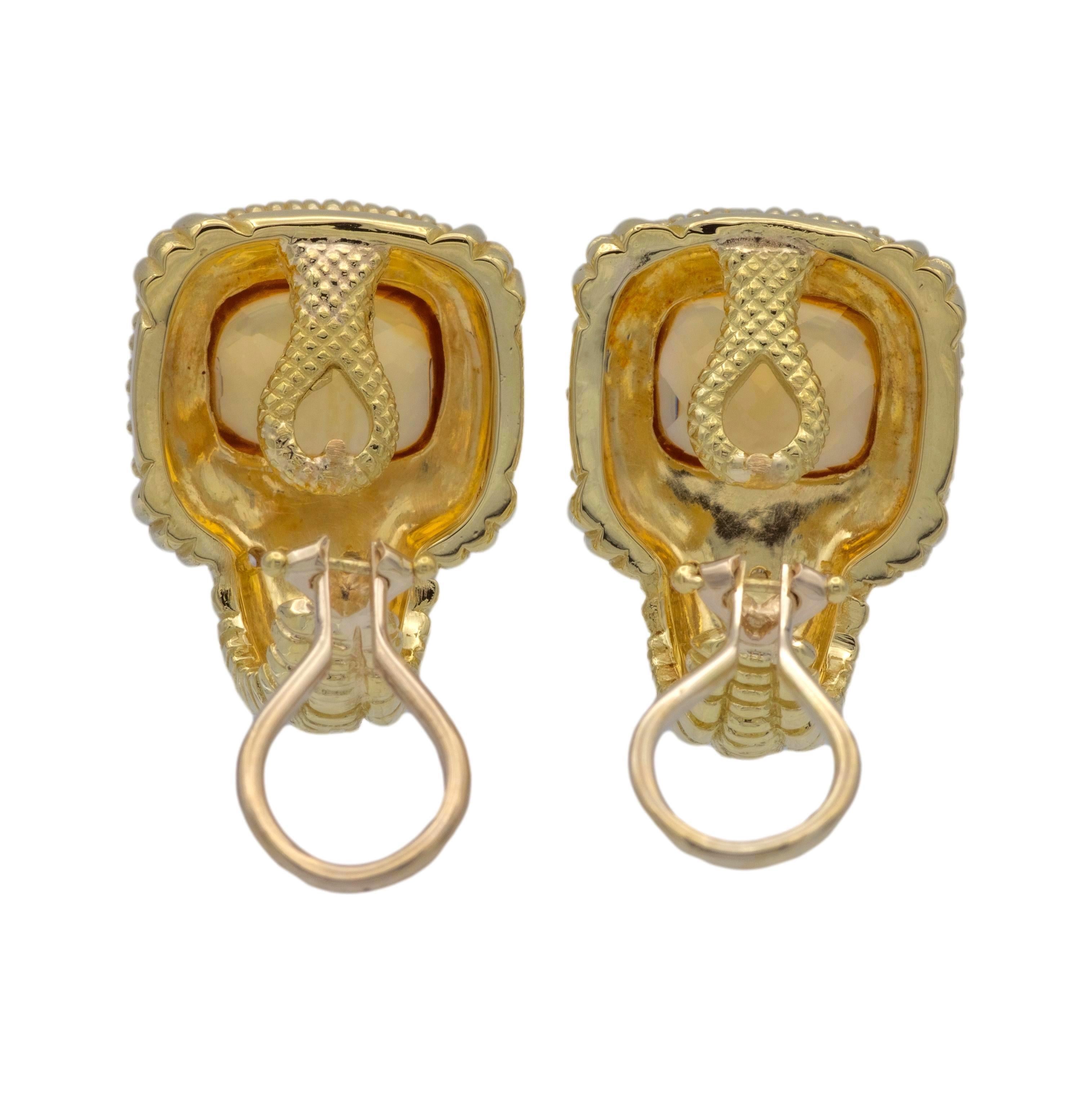 Boucles d'oreilles vintage en or jaune 18K avec citrine et diamant à clip Pour femmes en vente
