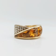 Vintage 18K Yellow Gold Citrine and Diamond Cocktail Ring, 1995