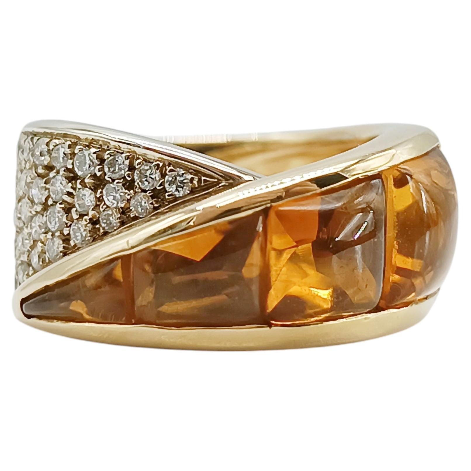 Bague de cocktail vintage en or jaune 18 carats, avec citrine et diamants, 1995